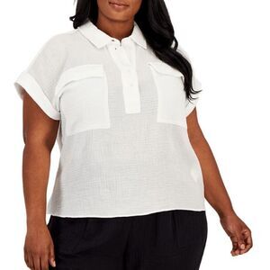 Calvin Klein Women's Plus Size Button-Front Camp Shirt White 1X